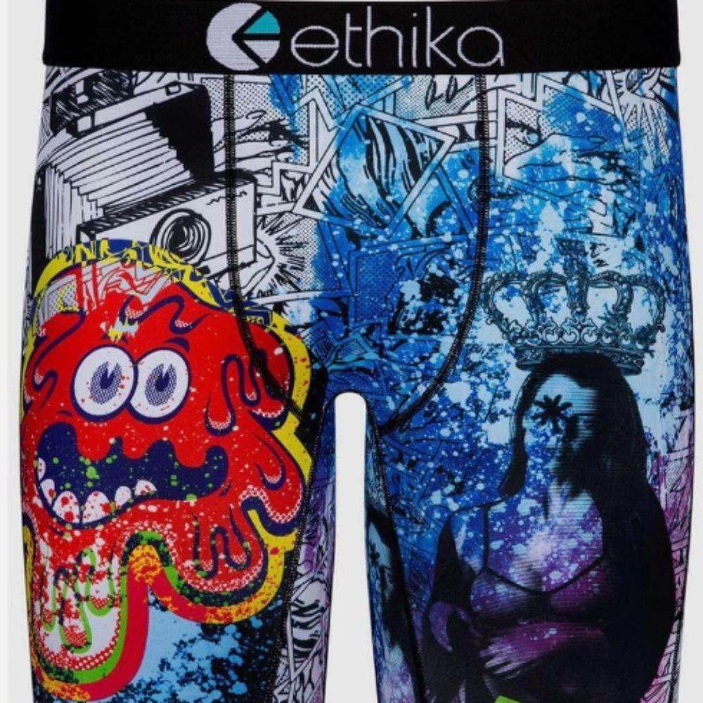 Ethika DRIP DOWN Graffiti Camera Lady w/ Crown Colorful Long Boxer Briefs MED